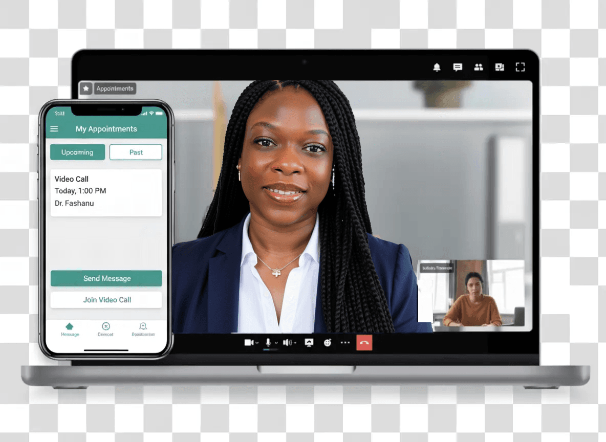 Telemedicine video call with doctor and patient
